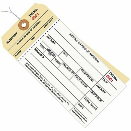 BSC PREFERRED 6 1/4'' x 3 1/8 - 2500-2999 Inventory Tags 2 Part Carbonless Stub Style #8 - Pre-Wired, 500PK S-7238PW